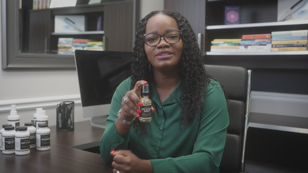 Dr. Nina Ross explaining DHT Block Spray